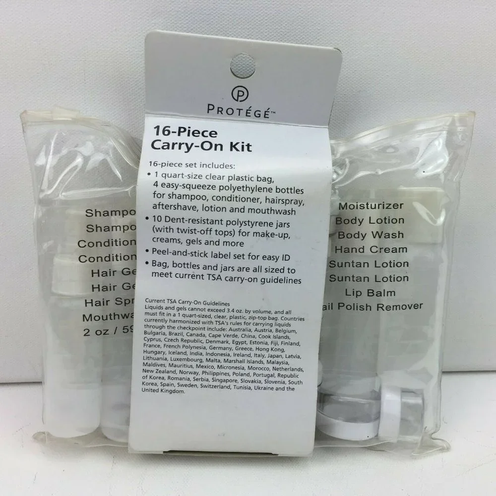 Protege 16 Piece Bottle and Jar Travel Carry-On Kit TSA Approved Size